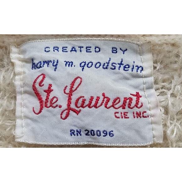 Vintage Ste. Laurent Embroidered Boucle Cardigan Sweater 1950s Cottagecore - Picture 2 of 3